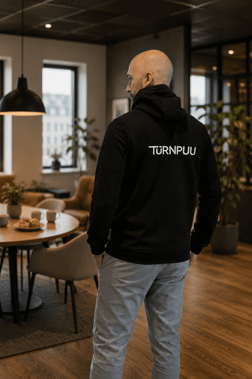 AI-genererad visualisering av en TÜRNPUU-medarbetare i en arbetsmiljö.
