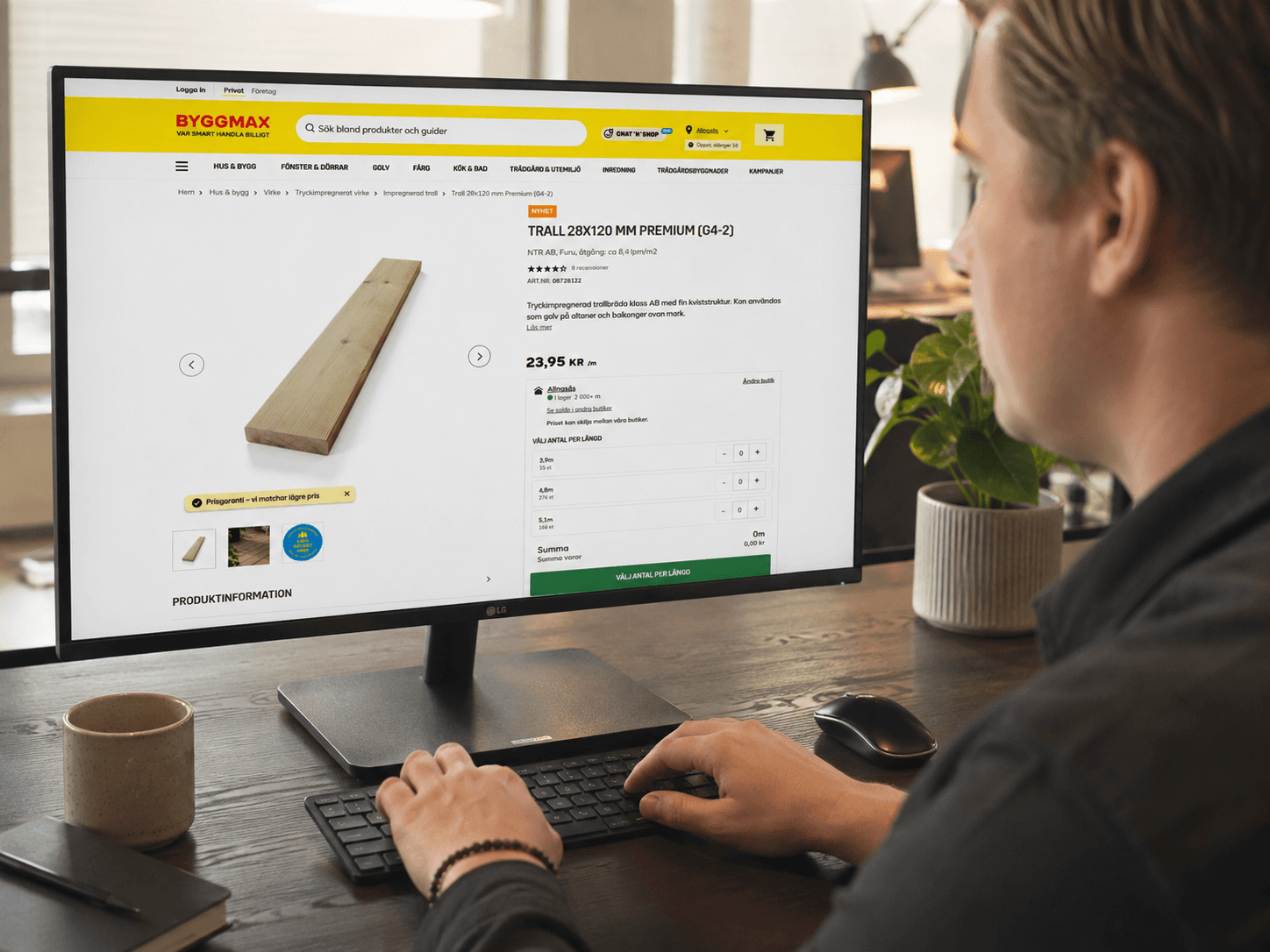 AI-genererad visualisering av Byggmax produktsida på en bildskärm.